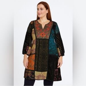 Soft Surroundings Adassa Patchwork Tunic Rayon Sequin Lined Artsy Large